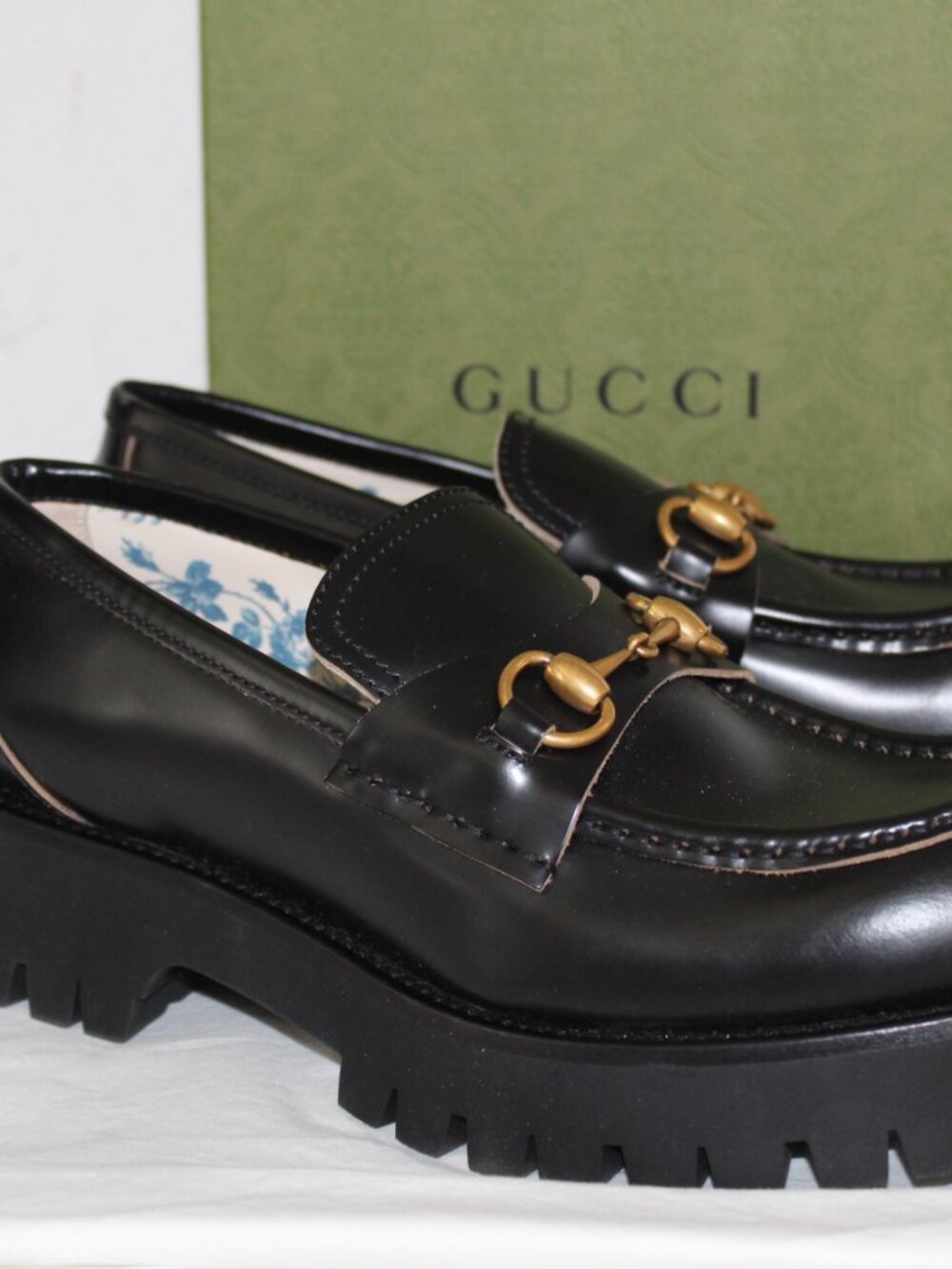 NWB Gucci GG Horsebit Black Leather Moccasin Lug Soles Loafers 577236 - Picture 4 of 9
